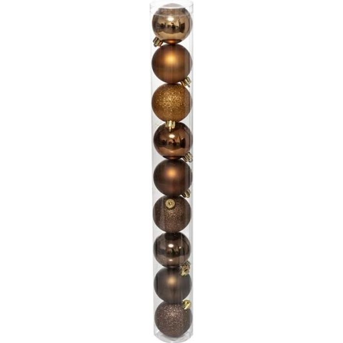 Lot de 9 Boules de Noël -Colorama- 6cm Bronze Marron