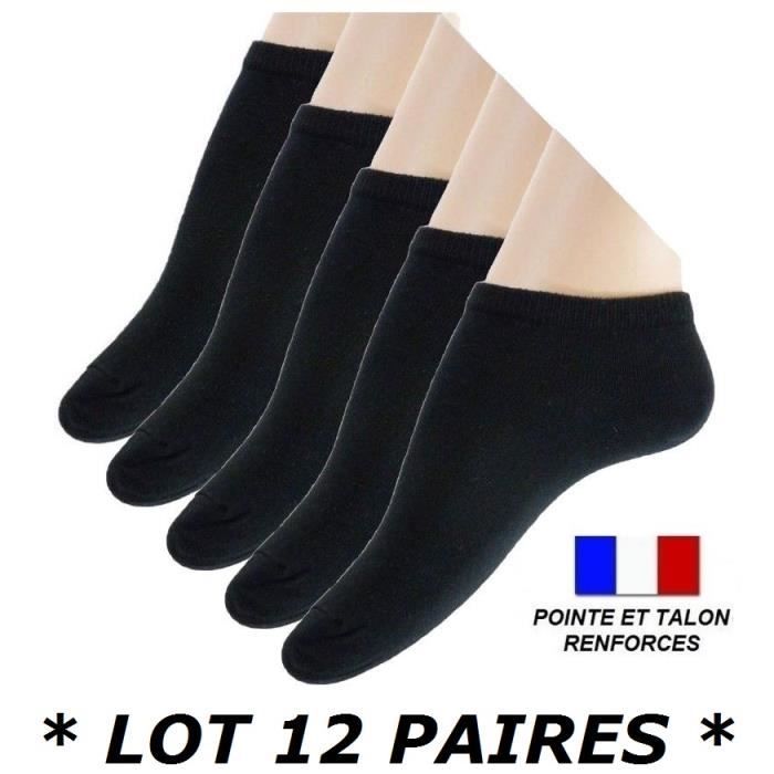 LOT 12 PAIRES DE SOCQUETTE NOIR TAILLE 43 44 45 46 COTON MAJORITAIRE HOMME FEMME ENFANT FILLE GARCON SPORT CHAUSSETTE TENNIS BASSE