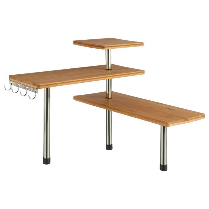 Etagère d'angle de cuisine en bambou - 43 x 39 cm - Beige