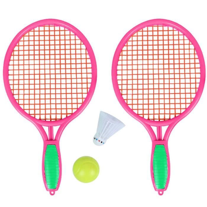 Raquette de Tennis de Plage Sports de Plein Air pour les Enfants Raquette de Tennis avec Balle de Badminton Rose