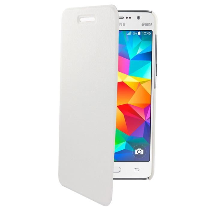 Swiss Charger - Etui folio slim en simili cuir pour Samsung Core Prime - Blanc