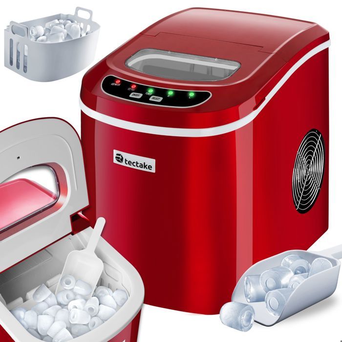 TECTAKE Machine à glaçons 9 Glaçons en 6 à 13 minutes de 12 à 15 kg de glaçons en 24 heures 36 cm x 24 cm x 32 cm Rouge