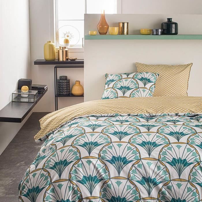 TODAY Parure de lit SUNSHINE 5.48 - 2 personnes - 240 x 260 cm coton - Imprimé Vert Floral TODAY