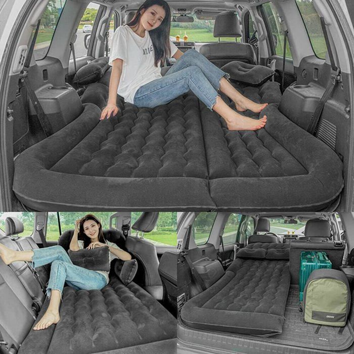 noir matelas gonflable pour voiture suv - matelas gonflable déhoussable - matelas de camping plus épais - avec 2 coussins et pompe