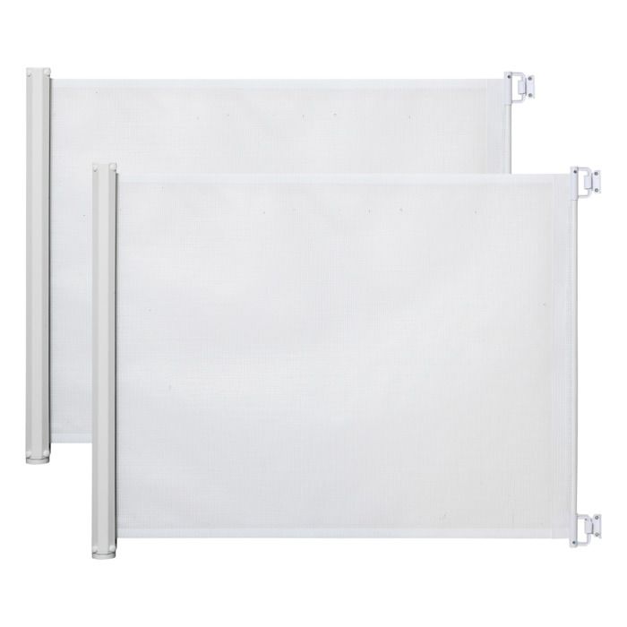 Meilleurs prix pour Lot de 2 barrières de sécurité PawHut barrière animaux rétractable automatique 1,15L x 0,83H m textilène acier blanc