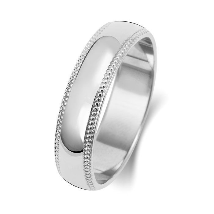 Alliance Homme/Femme Or Blanc 375/1000 Milgrain 5mm Forme D 31083 Alliance Homme/Femme Or Blanc 375/1000 Milgrain 5mm Forme D 31083