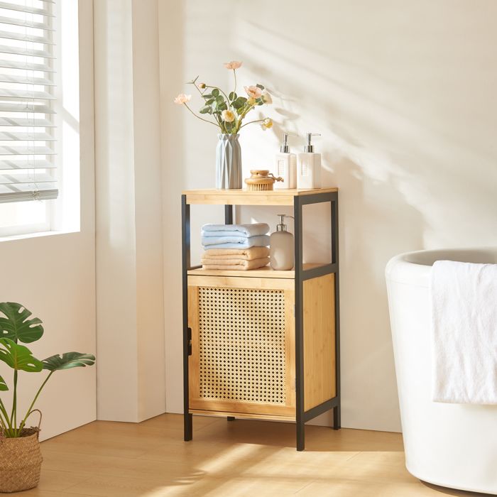 Armoire de salle de bain Tervola MDF bambou rotin 80 x 40 x 35 cm noir naturel