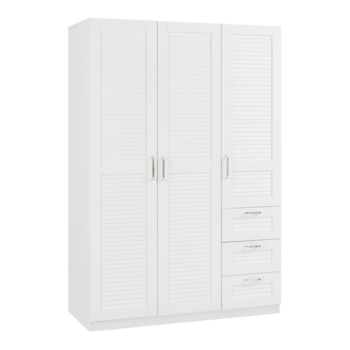 Armoire de chambre Finning 4 étagères 3 tiroirs MDF 176 x 120 x 52 cm blanc