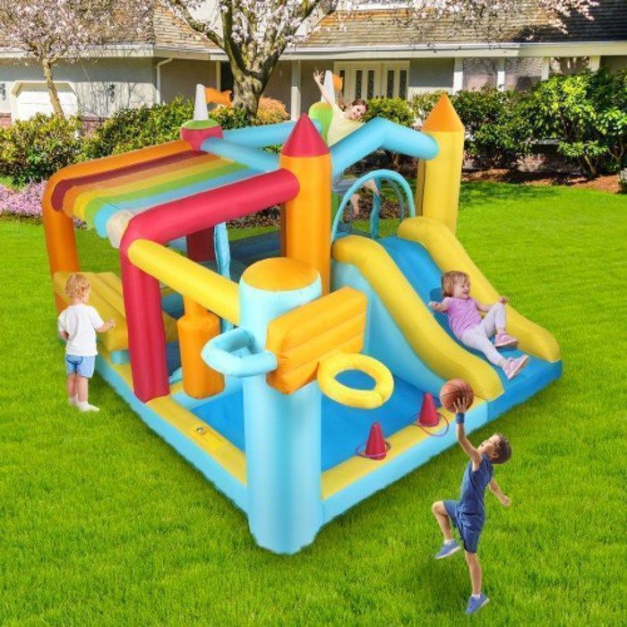 Château gonflable - LALAHO - Toboggan aquatique Mur descalade Piscine gonflablePanier de basket-3- 10 ansExtérieure
