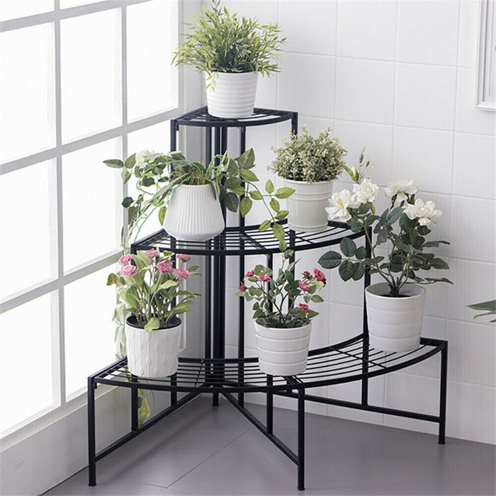 Support pour Plantes Présentoir avec Étagères en Métal 3 Niveaux - Étagère à Fleurs - 56x58cm - Intérieur ou Extérieur