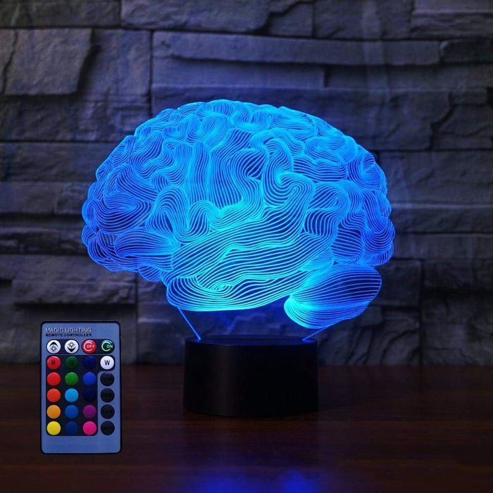 Illusion 3D Cerveau LED Lampe Art Déco Lampe Lumières Télécommande 7/16 Couleurs Change Veilleuse Alimenté par USB