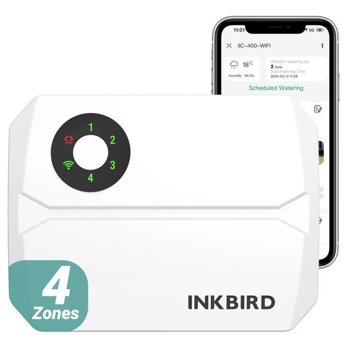 INKBIRD Programmateur Arrosage 4 Voies WIFI IIC-400 WiFi Minuteur Minuterie Irrigation Intelligent Contrôle APP automatique