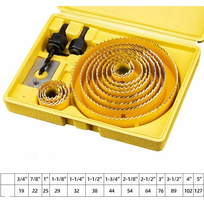 Knpwer Hole Saw Set, 20 Pieces, Drill Crown, Carbon Steel, 19-127 mm Hole Saw Cutting Set, Downlights, Drill Bits