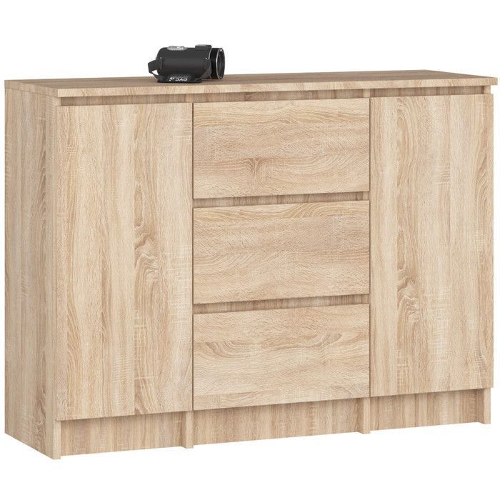Commode AKORD K100 Chêne Sonoma 101 cm 2 portes 3 tiroirs façade Chêne Sonoma 4 étagères 101x35x76 cm Commode AKORD K100 Chêne Sonoma 101 cm 2 portes 3 tiroirs façade Chêne Sonoma 4 étagères 101x35x76 cm