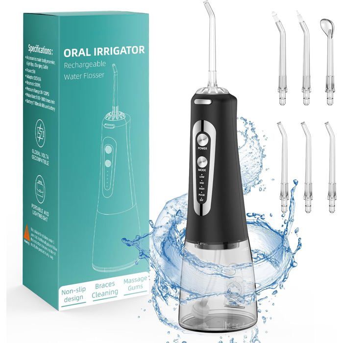 Hydropulseur Dentaire électrique Waterpulse – Réservoir 800ml, Avec Embouts, Blanc