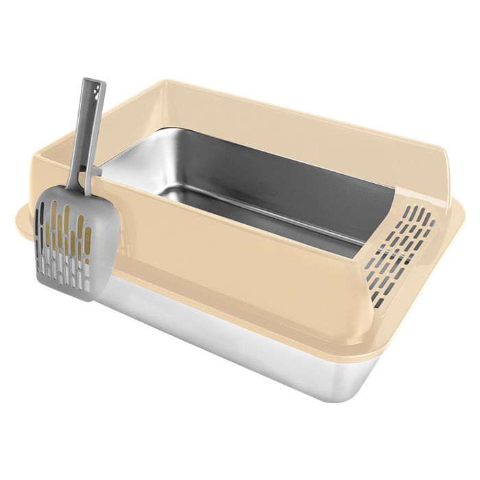 Comparer les prix de SUPFINE Bac à Litière en Acier Inoxydable pour Chats Bac avec Couvercle Taille Moyenne Métal Facile Nettoyer Chats 50*35*20cm