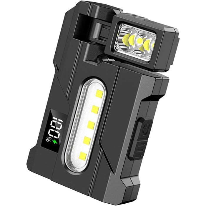 Lampe de travail rechargeable avec tête rotative Affichage de la batterie et avertissement pour les urgences et activités de plein