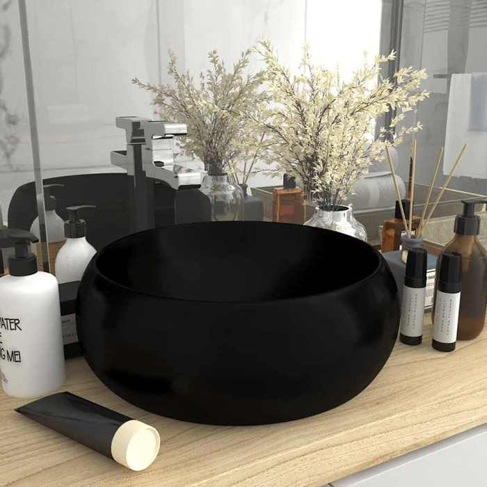 BURKE@ Noir Lavabo rond de luxe Noir mat 40x15 cm Céramique 9.6 kg Haute qualité A1390