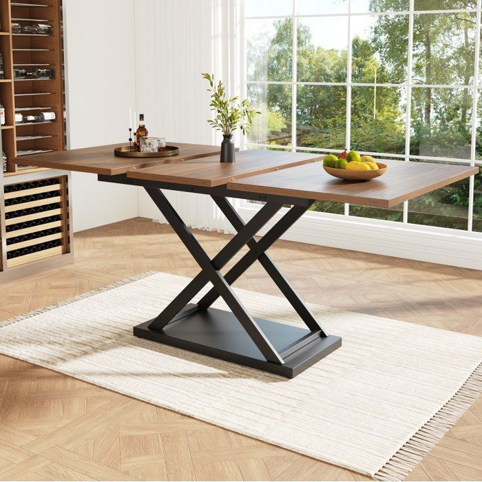 Table à Manger Extensible - HOMVRA - 120-160x80x75 cm - Pieds Croisés en Fer Noir - Pour 6-8 Personnes