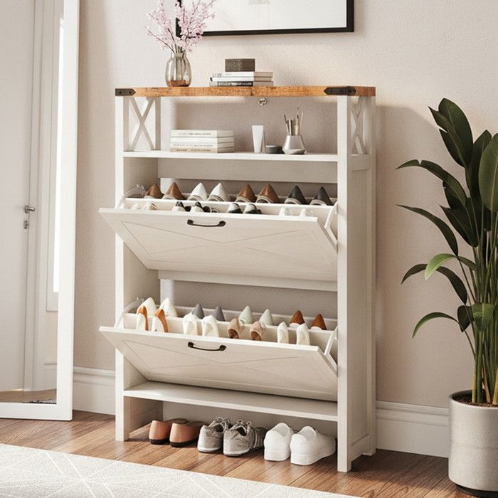 Meuble à Chaussures ALIGHTUP 2 Portes de Grange avec Étagère Entrée/Salon/Chambre 80x25x115 cm Blanc Meuble à Chaussures ALIGHTUP 2 Portes de Grange avec Étagère Entrée/Salon/Chambre 80x25x115 cm Blanc
