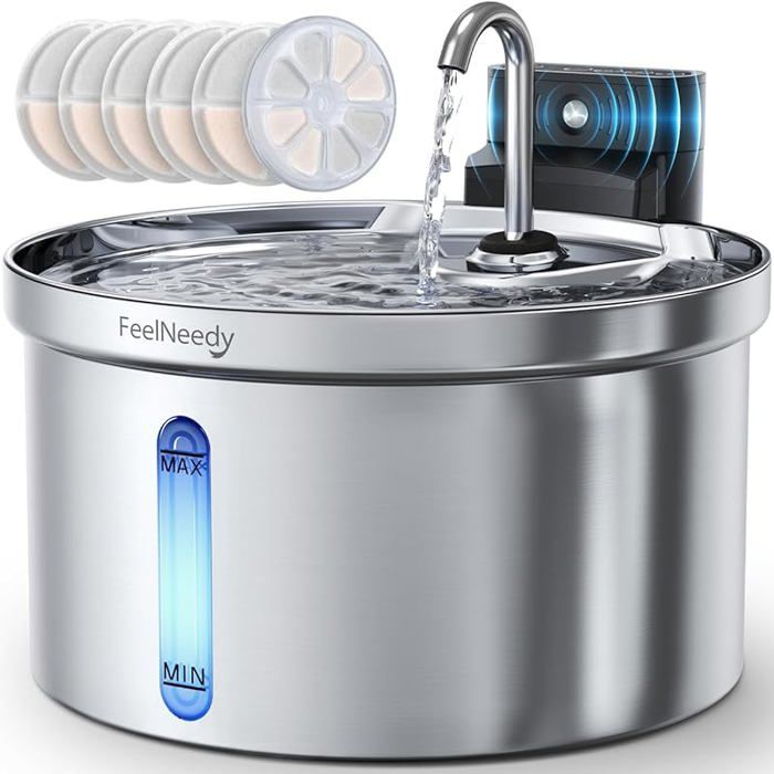 Fontaine à eau pour chat - AUTREMENT - 35L inox sans fil - Batterie 4000mAh - Détecteur de mouvement - 6 filtres