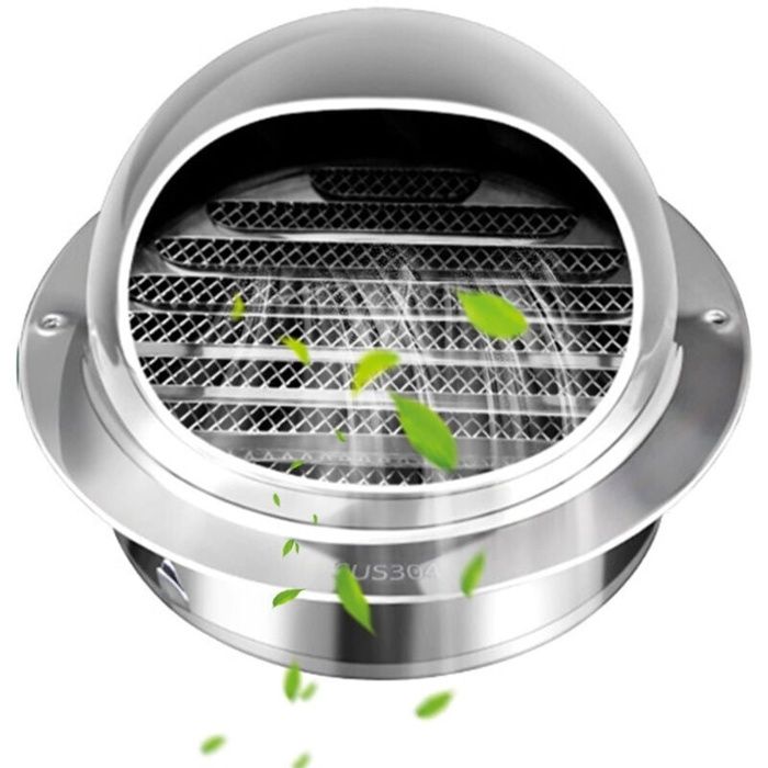 Grille dAération en Acier Inoxydable Rond avec Bouche Anti-insectes et Lamelles Grille de Ventilation 150mm pour Mur Extérieur