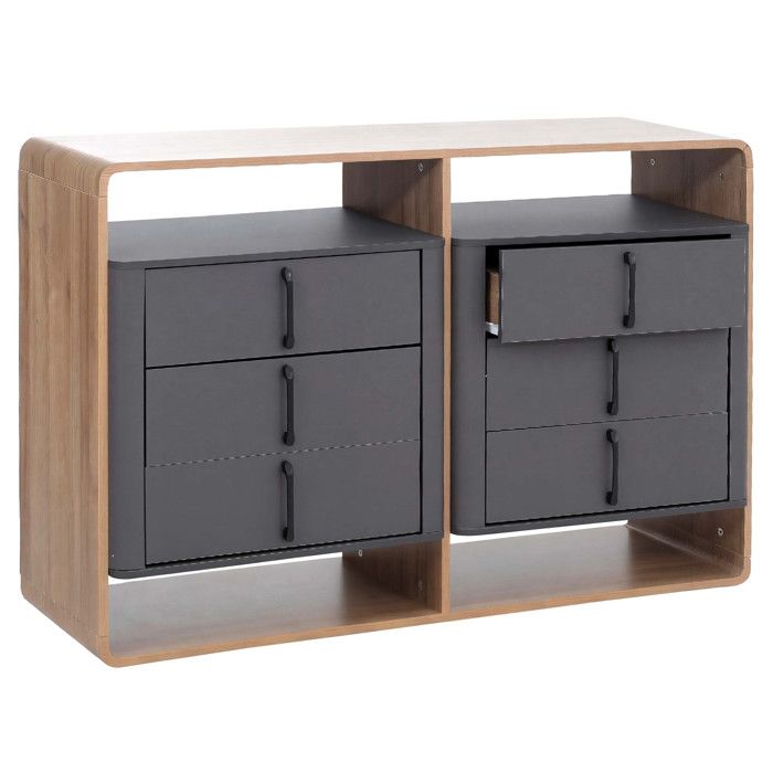 Commode HWC-P43 buffet haut 6 tiroirs en MDF 80 x 120 x 42 cm - aspect chéne Rivera gris foncé Commode HWC-P43 buffet haut 6 tiroirs en MDF 80 x 120 x 42 cm - aspect chéne Rivera gris foncé