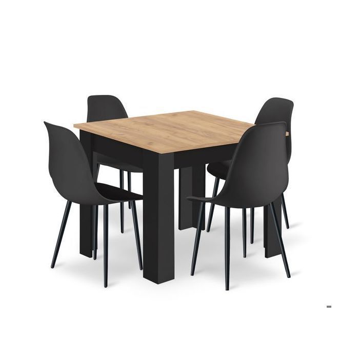 Ensemble : table NP 80 x 80 cm Artisan (pieds noirs) + 4 chaises WAT noires (pieds noirs)