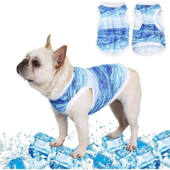 CLAO Gilet Rafraîchissant pour Chien Veste de Refroidissement pour Chien Respirante Bleu L L