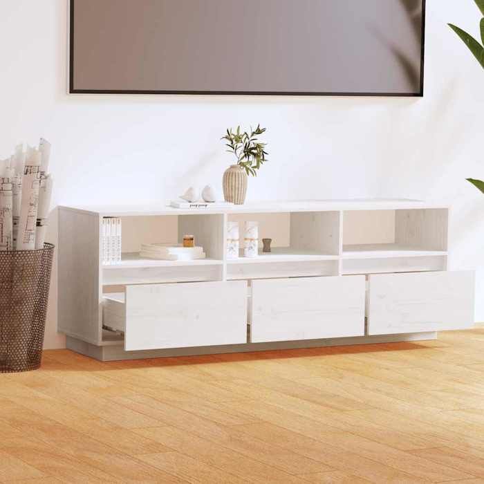 Meuble TV - vidaXL - bois de pin massif - blanc - 3 portes - 3 compartiments - 140 x 37 x 50 cm 794vni22z