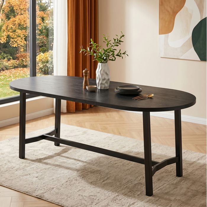 Table à manger ovale 180 x 80 x 75 cm noir plateau MDF pieds en métal coins arrondis 6 à 8 personnes