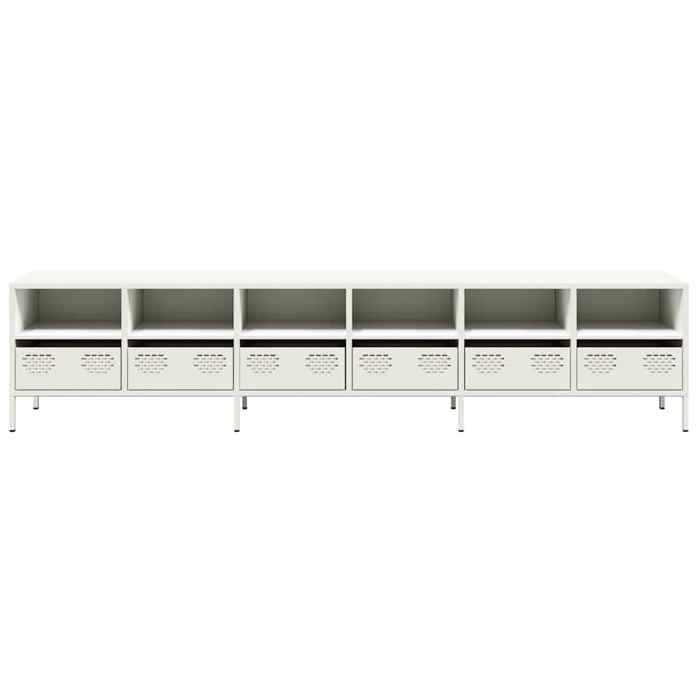 Meuble TV blanc 202x39x435 cm acier laminé à froid_2 ans garantie_94109