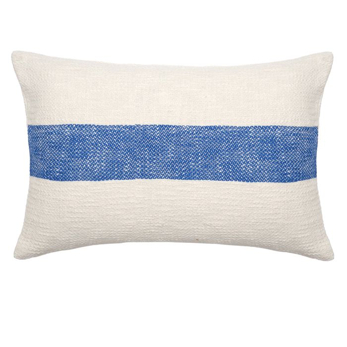 Housse de coussin rectangulaire en chambray à bande centrale Bleu 40x60 cm