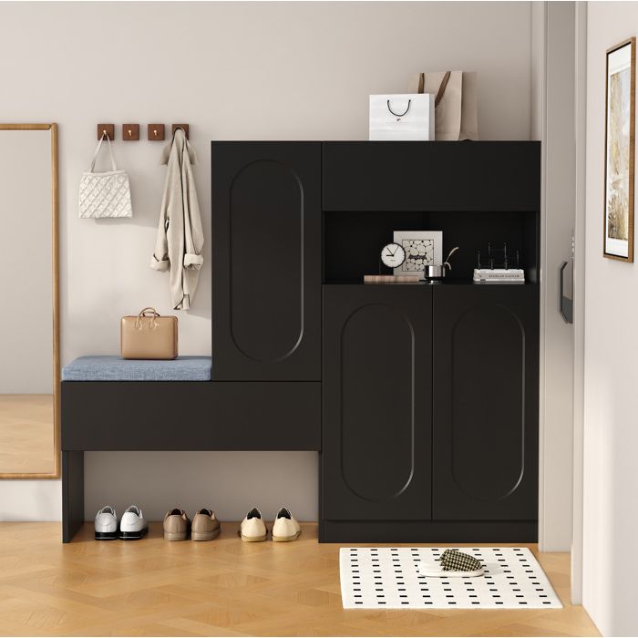 MEUBLIV Meuble à chaussures 2-en-1 avec banc fermeture douce étagères réglables noir 130 x 35 x 110 cm