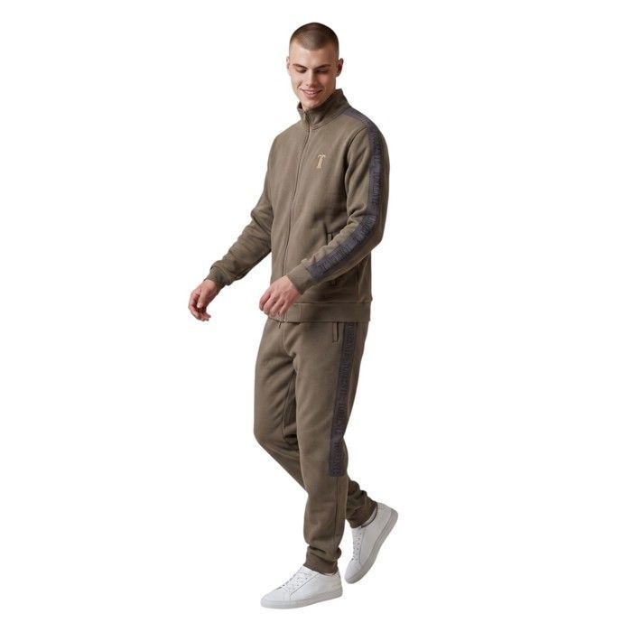 Bill Tornade Ensemble Jogging Homme Veste Zippée et Pantalon à Finitions Rayées Jogg Long Kaki Homme