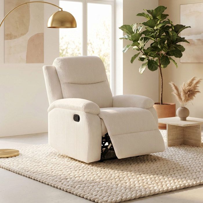 Fauteuil de relaxation manuel en velours côtelé beige - ZOLARA