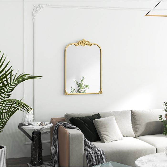 Miroir mural doré 60 x 3 x 87 cm style baroque crochets intégrés décor floral verre multicouche