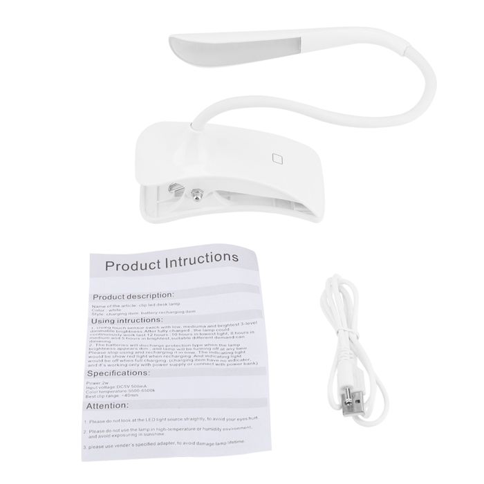 Lampe de bureau LED rechargeable à pince idéale pour la lecture et les études avec protection des yeux.