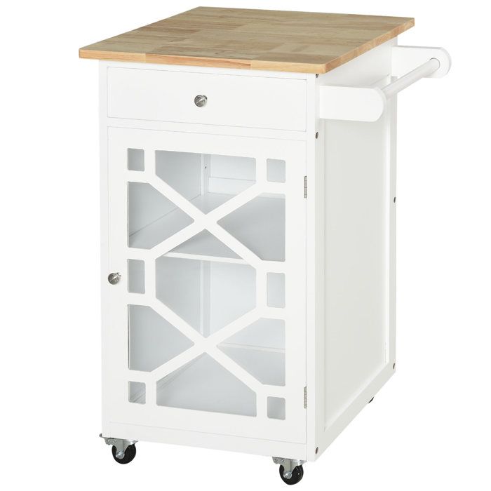 Desserte de Cuisine à Roulettes - Chariot de Service Tiroir Placard Porte-Serviette - 63 x 45 x 86 cm - Blanc
