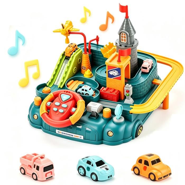Circuit Voiture Enfant Jouets daventure en Voiture avec Volant simulé et effets sonores Circuit avec Véhicules Jouet 3 4 5 6 Ans