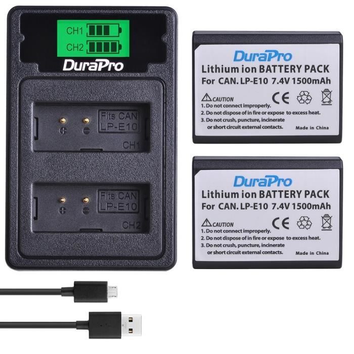 Hisewen Lot 2 Batteries LP-E10 1600mAh + Chargeur Double USB Type-C Pour Canon EOS Rebel T7 T6 T5 T3 T100 Kiss 1100D Etc.