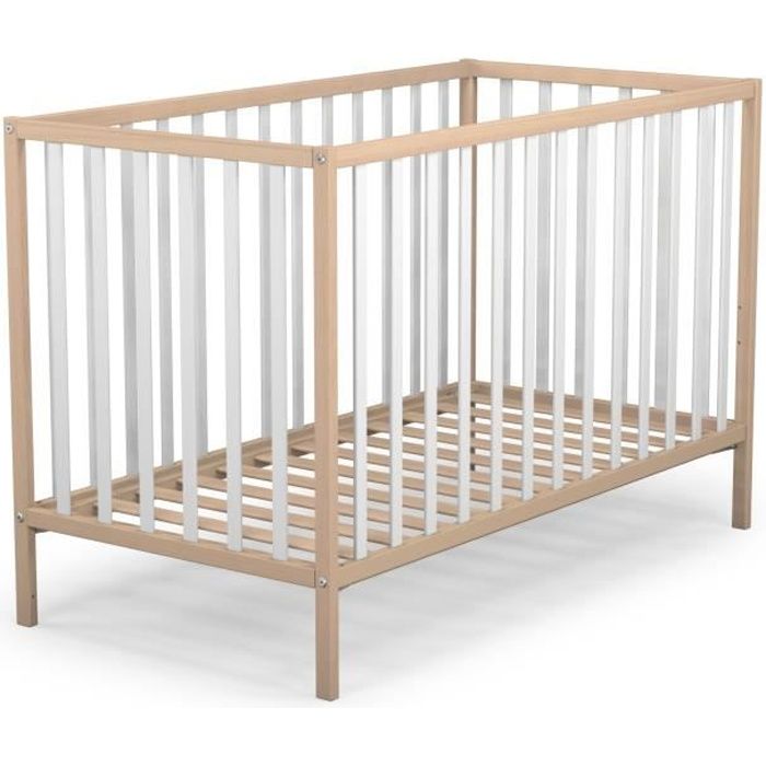 At4 Lit Bebe 60x1 Blanc Et Hetre Blanc Hetre Verni Cdiscount Puericulture Eveil Bebe