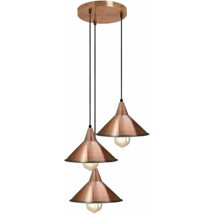 Plafonnier rond - A991 - Vintage - 3 têtes - Métal - Chanvre - E27 - Maison