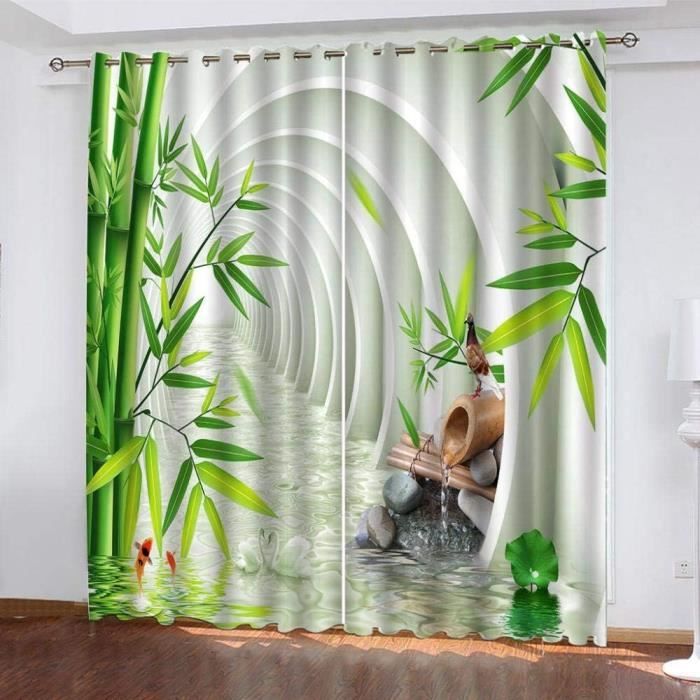 Rideaux Occultants 3D Forêt Lac Ensoleillé 264x240 Cm - 100% Polyester Isolant - 14