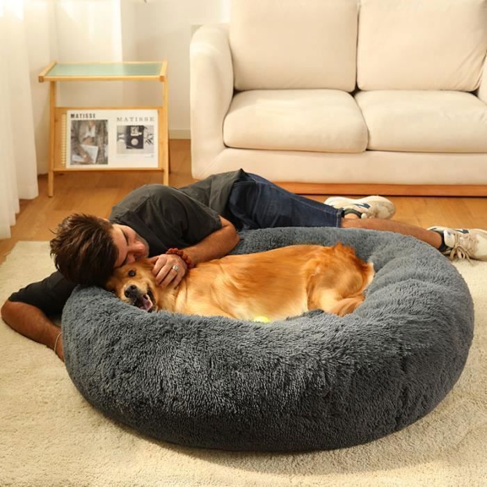 Meilleurs prix pour Lit pour Chien Moelleux，Deluxe Panier Chien，Rond，pour Chien Grande Taille，，Deluxe Panier pour Animal Domestique-100x100cm-gris