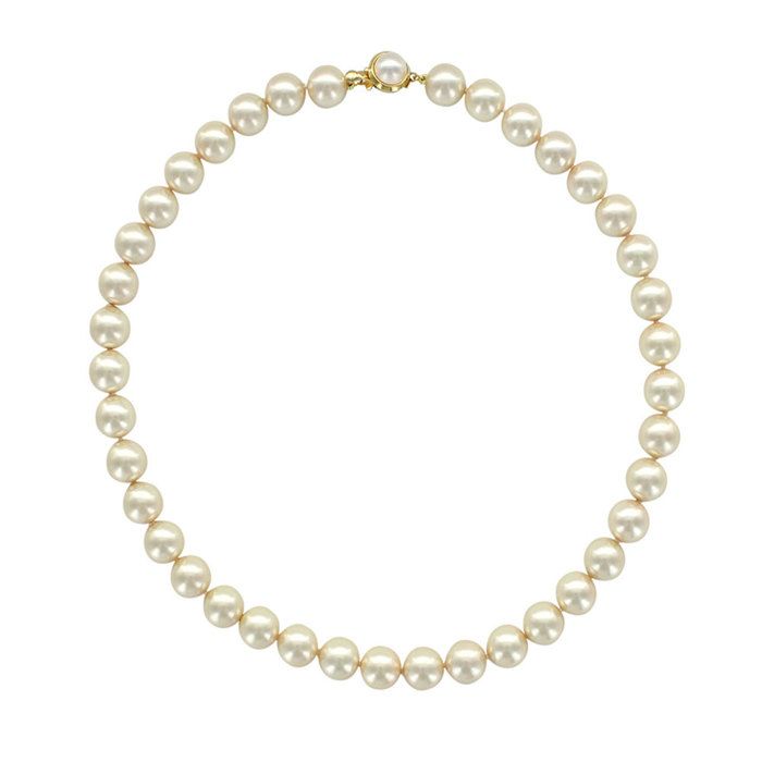 Collier De Perles Blanches Vintage - Verre - Occasion (Couleur Dominante Violette)
