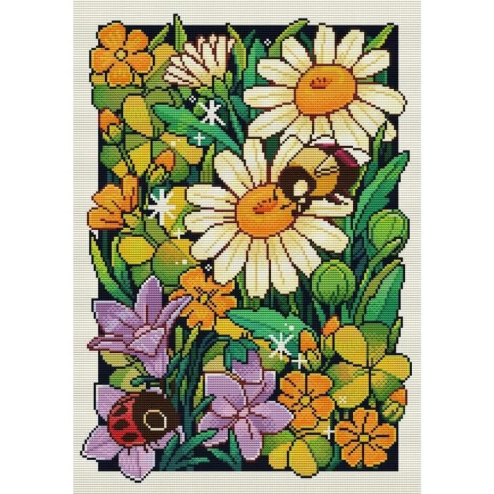 Point De Croix Kit Complet Estampé, Fleurs Au Printemps Estampillé 14Ct 2 Brins 35×47Cm Broderie