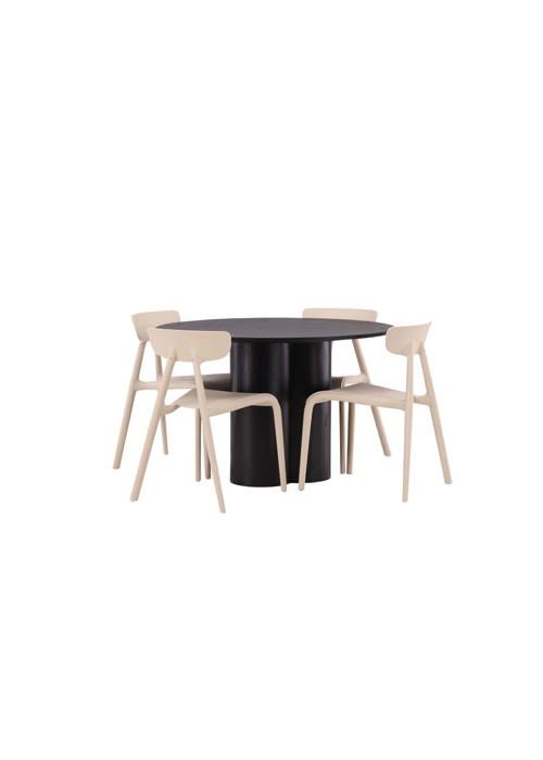 Ensemble Salle à Manger Olivia - Table Télescopique Noyer Foncé Et 4 Chaises Beige - Neuf