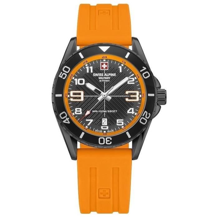Montre - Swiss Alpine Military - Raptor SAM7029.1879 - Quartz - Acier inoxydable - Bracelet Silicone Orange Montre - Swiss Alpine Military - Raptor SAM7029.1879 - Quartz - Acier inoxydable - Bracelet Silicone Orange