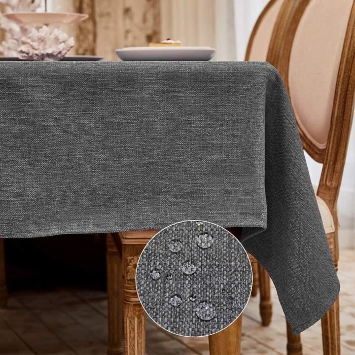 Nappe Rectangulaire Effet Lin - Gris - Imperméable Lavable - 120 x 120cm - Maison Nappe Rectangulaire Effet Lin - Gris - Imperméable Lavable - 120 x 120cm - Maison